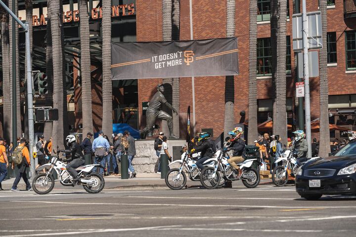 2019 alta redshift exr dual sport first ride review, The world s quietest biker gang mobbing the streets of downtown San Francisco Most people didn t hear us coming and when they saw us were shocked But being the tech heavy city San Fran is with its proximity to Silicon Valley some people were barely even impressed idiots