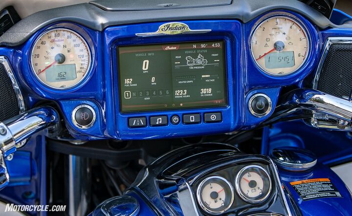 2018 indian roadmaster elite review, This was the Ride Command System screen I preferred as it displayed everything I needed to see from speed RPM gear indicator temperature time fuel range and even tire pressure and that s only tip of the iceberg The Ride Command System even monitors altitude