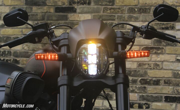 2019 harley davidson fxdr 114 review first ride, The LED Daymaker headlight shines bright and looks great with the modern styled LED turn signals on each side