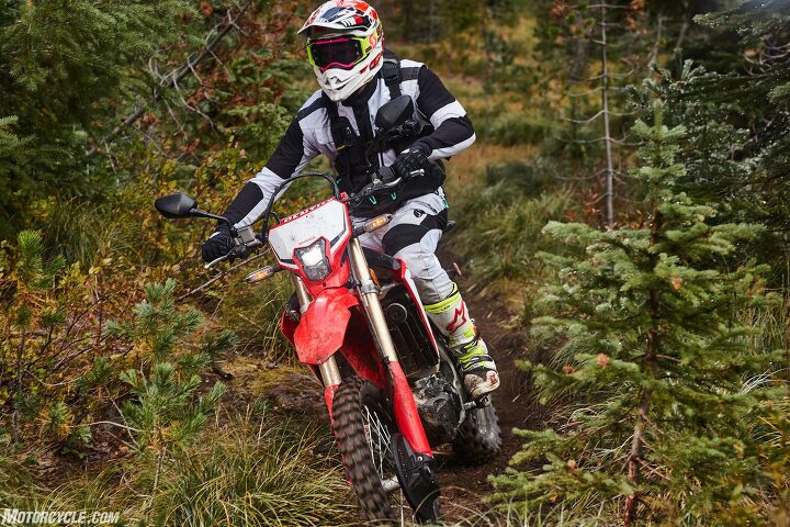 2019 honda crf450l review first ride, The CRF450L comes equipped with a 2 gallon titanium fuel tank which means you don t have to worry too much about range when you inevitably end up way out in the sticks Paired with the 42 mpg I averaged that can yield up to over 80 miles per tank Based on how and where you ride and how heavy handed you are your mileage will vary Some riders in our group averaged up to 55 mpg