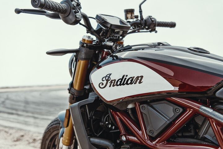 the indian ftr1200s are here, A 43mm inverted cartridge fork with gold tubes on the S produces 5 9 inches of wheel travel and offers spring preload compression and rebound adjustability