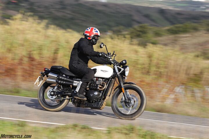 2019 triumph street twin street scrambler review first ride, Street Scrambler in Fusion White will set you back 11 000 and a bit more for Cranberry Red or Khaki Green Matt Aluminum