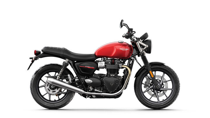 2019 triumph street twin street scrambler review first ride, Korosi Red is nice too but it and Ironstone will cost you a bit more than the 9 300 Black version Brushed alloy headlight brackets wheels and various bits are all new