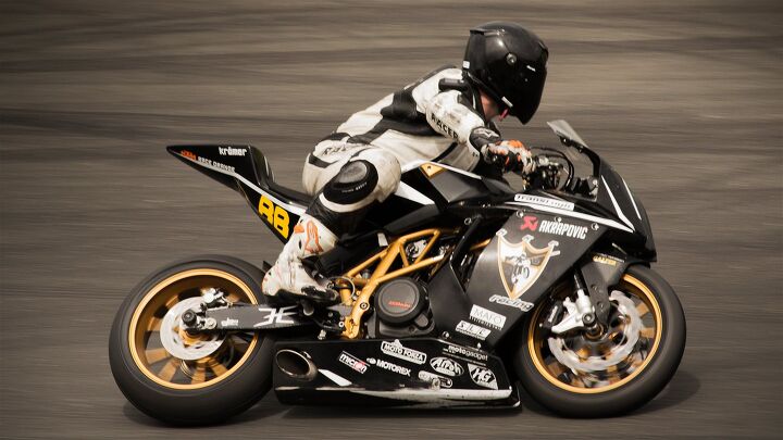 trizzle s take why would you do such a thing, Don t be fooled by the KTM RC8 fairings that s Markus testing an early version of the EVO1 powered by the 690 Duke Single