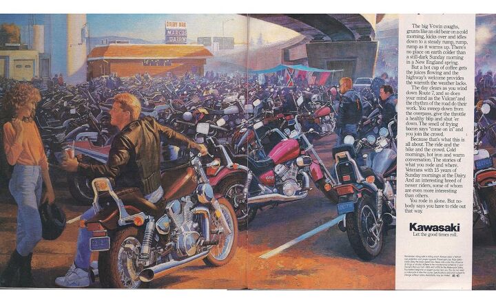 off camber lessons, The scene at Marcus Dairy as pictured in a Kawasaki ad from the year I started riding The scene was even more impressive