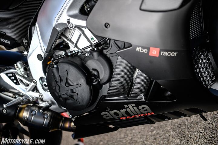 2019 aprilia rsv4 1100 factory review first ride, On the outside the RSV4 s engine and chassis look the same as ever but inside you ll find a ton of changes Note the adjustable engine mount on the frame