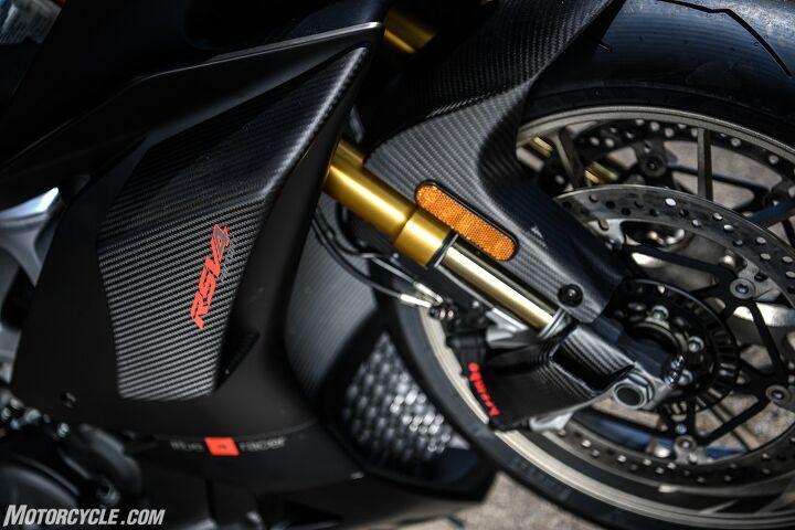 2019 aprilia rsv4 1100 factory review first ride, Like Red Bull Aprilia gives you wings Note also the accessory carbon brake duct