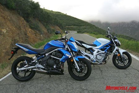 church of mo 2009 naked middleweight comparison, The 2009 Kawasaki ER 6n and 2009 Suzuki Gladius Every man s dream naked Twins