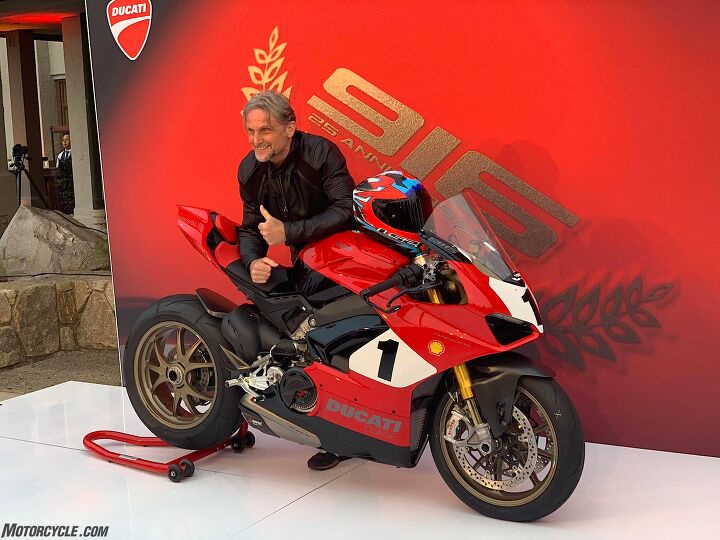 mo does world superbike weekend monterey, Ducati broke out four time WSBK champ Foggy to unveil the Panigale V4 25 Anniversario 916 which he nearly crashed in the wet grass en route to the stage