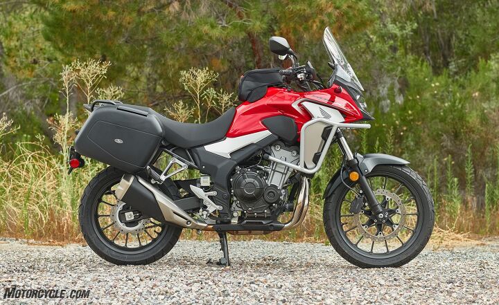 2019 honda cb500x review first ride, This accessorized CB500X has been equipped with hard bags light bar hand guards tank bag center stand and a 12v outlet What isn t included is the Honda accessory skid plate because they don t make one