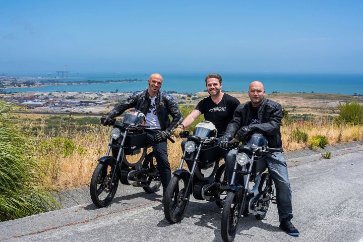 2019 monday motorbike review, Monday founders Nathan Jauvtis L and Josh Rasmussen Middle