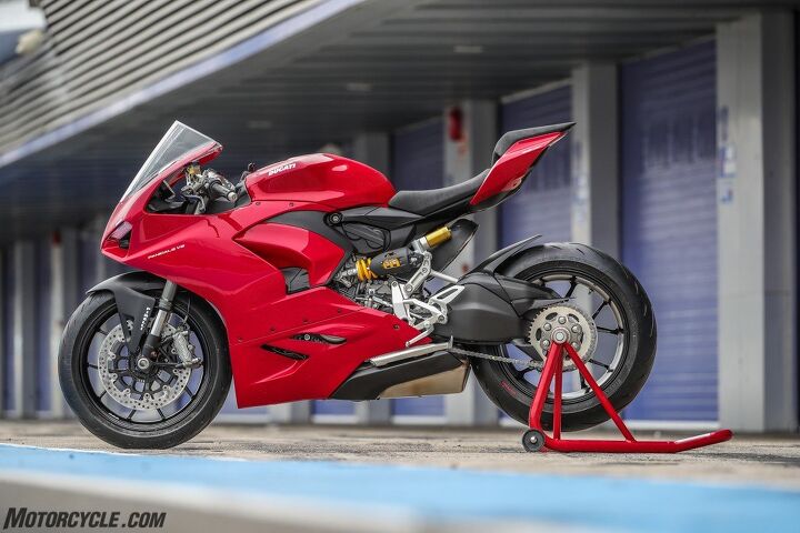 2020 ducati panigale v2 review first ride, Ducati says the dual layer fairing design you can see the secondary fairing just ahead of the shock covering the cylinder head underneath the primary fairing allows hot air to escape better than the old design on the 959 Panigale