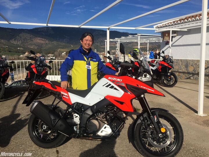 2020 suzuki v strom 1050xt review first ride, The man behind the beak Ichiro Miyata designed the original DR 750 and 800 also RM Z450 etc When I told him the new V Strom reminds me of an 80s Toyota Supra or MR2 he didn t take it well Personally I dig the new bike a lot and those cars JB iPhone photo