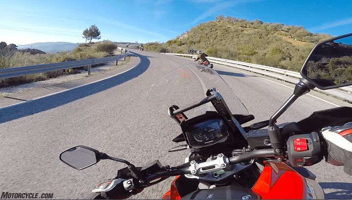 2020 suzuki v strom 1050xt review first ride, Where the screen height adjuster should be at least there s a nice bar to mount your phone JB GoPro photo