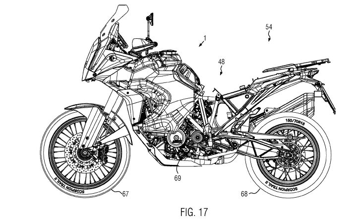 2021 ktm 1290 super adventure revealed in patent filings, With the tank covers and seat removed we can see a little more of the engine and the frame