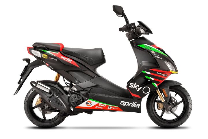 piaggio s esr1 trademark filing hints at an electric aprilia scooter, The Aprilia SR GP Replica was a special edition SR 50 styled after its 2019 RS GP MotoGP racebike s livery