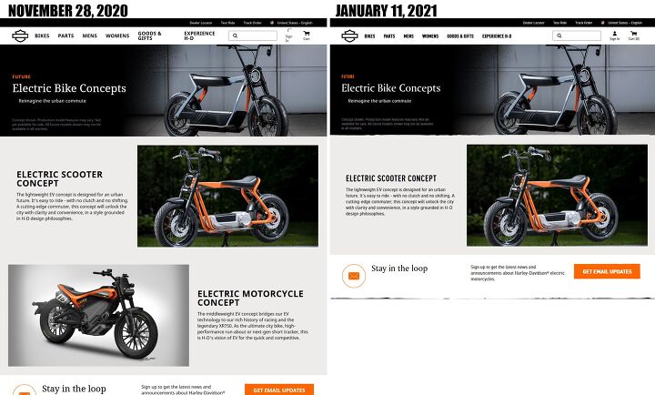 harley davidson s electric future in doubt, The electric scooter concept is still there but all traces of the middleweight motorcycle concept have disappeared from Harley Davidson s US site
