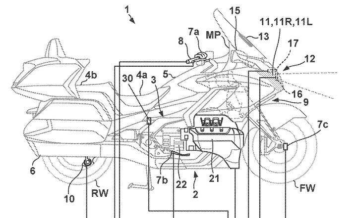 the honda gold wing didn t get radar based adaptive cruise yet, In one patent Honda positions the radar sensor 16 in the diagram within the front cowl