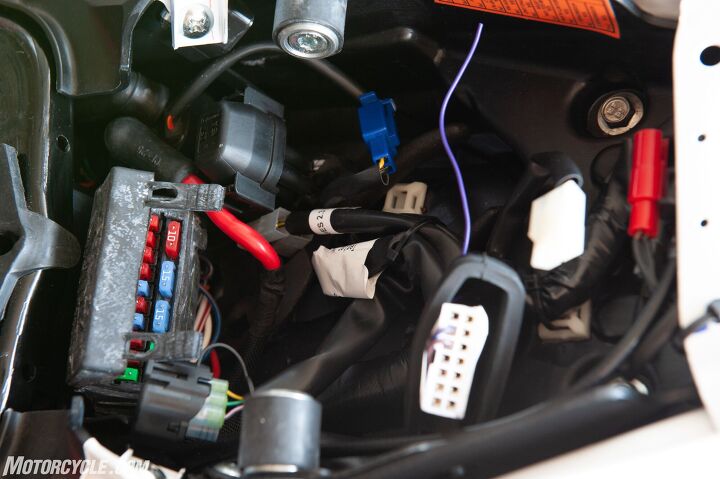 canbus and motorcycles, To the left of the picture you ll see the fuse box on this KTM 390 Duke Surrounding it you see various loose connectors A CAN system does away with the fuse box and makes wiring cleaner