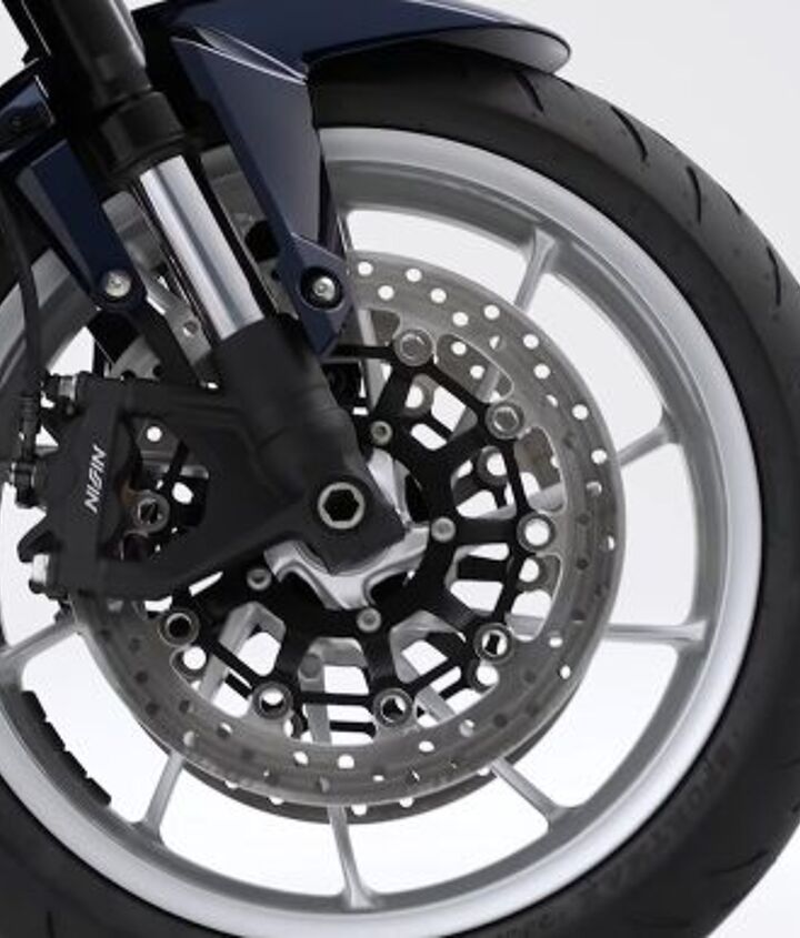 honda hawk 11 revealed but many questions remain, The Hawk 11 runs on 17 inch wheels front and rear A close look at the tires reveal they are Dunlop Sportmax GPR 300s