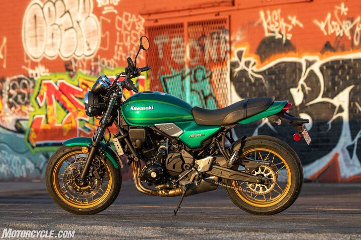 2022 kawasaki z650rs review first ride, The basis of the retro styling can be found in the horizontal tail the simple rounded fuel tank the flat side plates high bars round headlight and gauges and the cast wheels that are inspired by spoked wheels