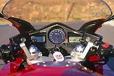 church of mo 2002 honda vfr interceptor first ride, The Interceptor s gauge cluster is about as informative and tidy as they come Center mounted tach hints at the machine s sporting nature