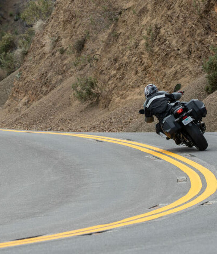 2022 suzuki gsx s1000gt review first ride, In my mind I thought I could spin up the tire and leave a black line on the ground In reality I m not that good Besides the Suzuki traction control does a surprising job of putting down the power without holding you back