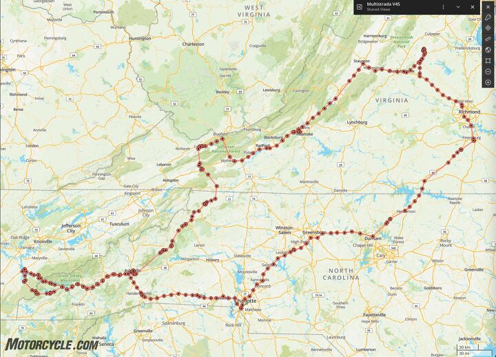 mo touring 2021 ducati multistrada v4s, What 1 400 miles looks like Unfortunately my Spot Tracker missed an entire section of Tellico Plains and the Cherohala Skyway on the bottom left