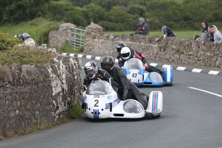 out and about at the isle of man tt 2022 part 1, Sidecars using all the road during the Pre TT Classic
