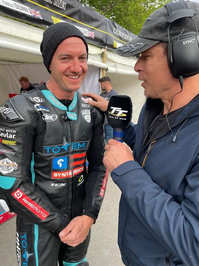 out and about at the isle of man tt 2022 part 2, Two American TT veterans Brandon Cretu interviewed by Mark Miller for Manx Radio TT