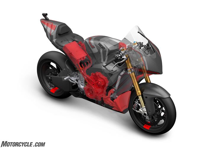 world exclusive ducati v21l motoe prototype first look, Below the battery lies the inverter left motor bottom center and secondary radiator and cooling system It s not clear in this illustration but the cables from inverter to motor are thick and robust a necessity for an 800v system