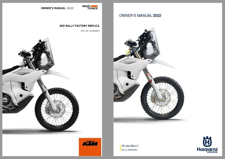 gasgas rx 450f replica confirmed in type approval documents, The KTM and Husqvarna rally replica models are essentially identical with both owner s manuals using the same photo on the cover The only difference is the KTM manual is in grayscale so you can t see the tinge of blue on the Husqvarna s forks