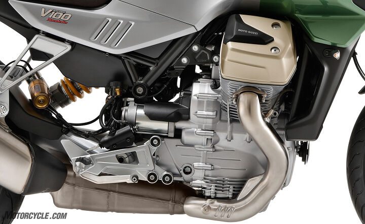 2023 moto guzzi v100 mandello s review first ride, Most of the major changes on display The radiator right the 90 rotated head the counter rotating primary below the oil filler and the shortened engine length