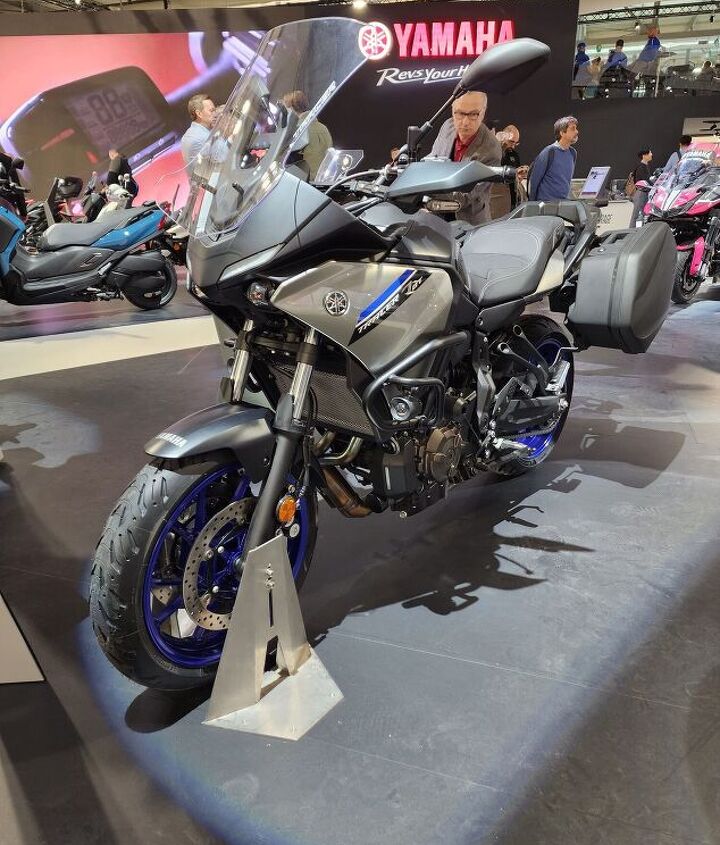 2023 yamaha tracer 7 and tracer 7 gt first look, The Yamaha Tracer 7 at the Yamaha booth during EICMA 2022 Photo by Ryan Adams