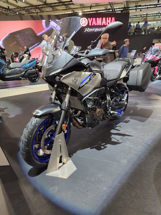 2023 yamaha tracer 7 and tracer 7 gt first look, The Yamaha Tracer 7 at the Yamaha booth during EICMA 2022 Photo by Ryan Adams