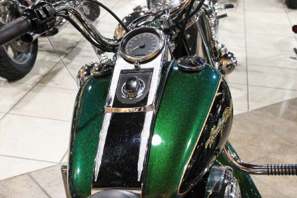 rare color in the saddle of a harley davidson softail no road is ever lonely