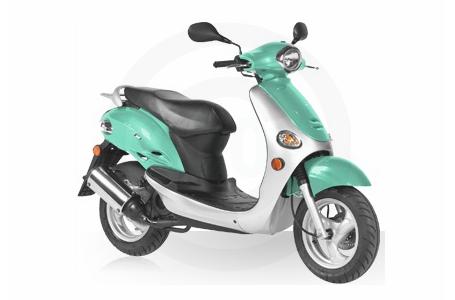 the sting 50 combines the retro theme and kymco s peppy two stroke 49cc engine