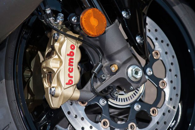 2013 suzuki hayabusa review, New to 2013 Hayabusa are Brembo Monoblock calipers with a slightly larger piston diameter 32 32mm vs 32 30mm Anti lock brakes are now standard on 2013 models