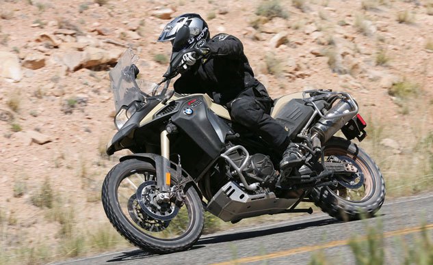 2014 bmw f800gs adventure review, Note the expansive height and width of the GSA s windshield and the superb protection offered by the aluminum bash plate under the engine