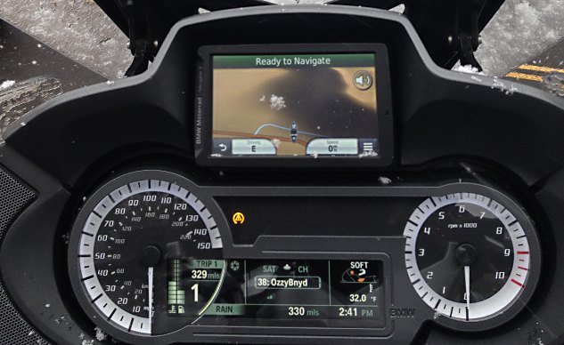 2014 bmw r1200rt review first ride, The instrument cluster of our test unit includes both the Garmin GPS new TFT color display and new backlit dials The clean layout and high resolution of the TFT display makes easy work of absorbing a lot of information