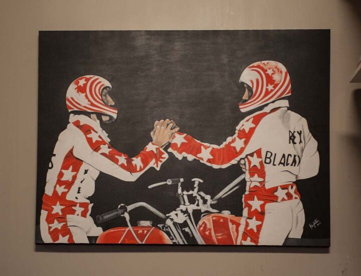 gary davis motorcycle jumping pioneer sells collection, An oil painting of Davis and his jumping partner Rex Blackwell