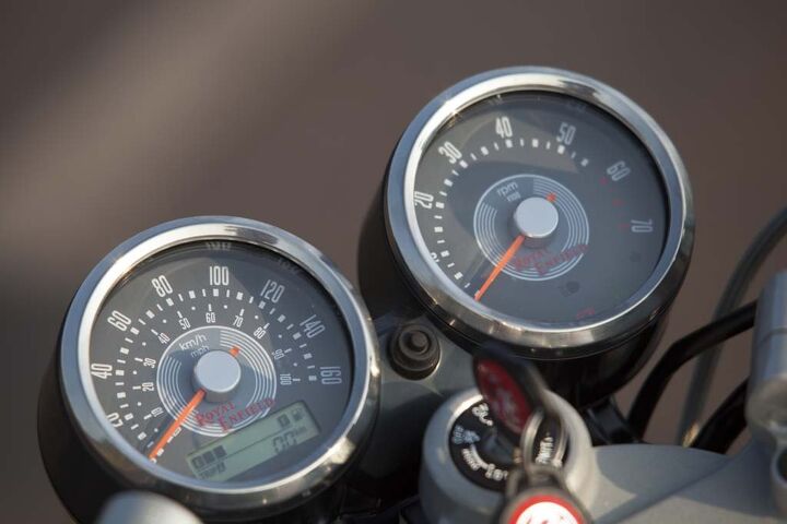 2014 royal enfield continental gt review, Amazingly no matter engine speed or level of vibration the needles on the analog speedo and tach remained rock steady and legible