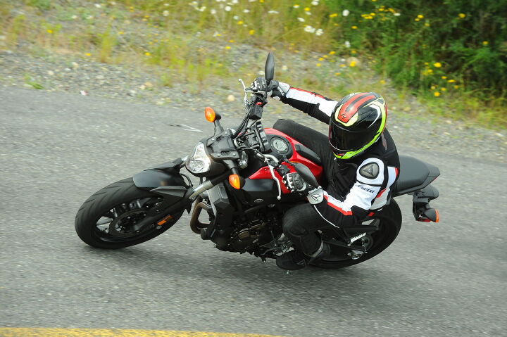 2015 yamaha fz 07 first ride review, Considering its budget minded suspension the FZ is fairly competent in the twisties How soon before someone swaps an R6 front end on one