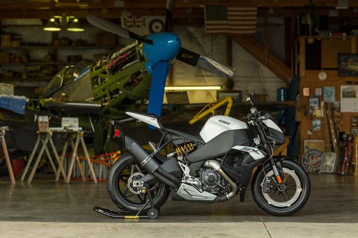 2015 ebr 1190sx first ride review, Unlike the P 51 Mustang in the background the EBR 1190SX is a fighter of a different kind
