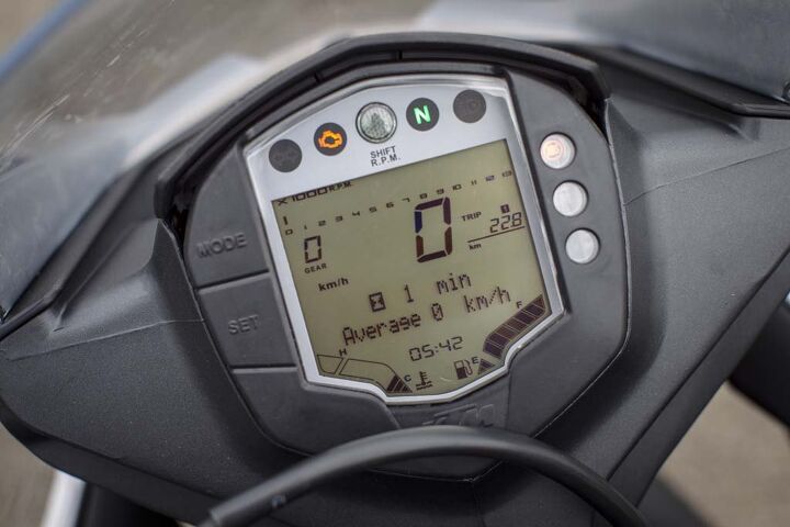 2015 ktm rc390 first ride review video, Kudos to KTM for a lot of info in its digital gauges but the tach at the top is too small to be useful