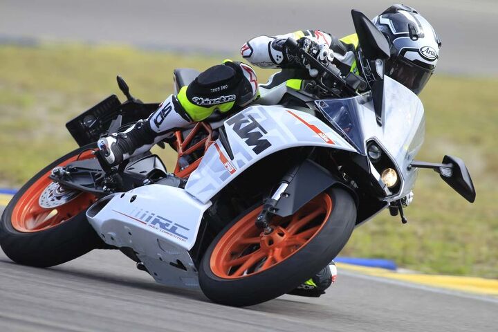 2015 ktm rc390 first ride review video, Swinging the vote further in the KTM s favor is an engine more powerful than its rivals It boasts considerably more horsepower than than 286cc Honda and likely a couple of ponies up on the 296cc Kawi Even more meaningful is the RC s significantly greater torque production thanks to its 87cc and 77cc displacement edge respectively
