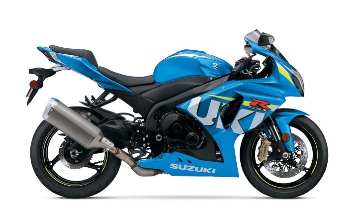 suzuki 2015 lineup revealed, In case you weren t sure Suzuki is stoked to be back in MotoGP in 2015 How stoked Enough to make the factory team livery an option for the 2015 GSX R1000 shown here 750 and 600
