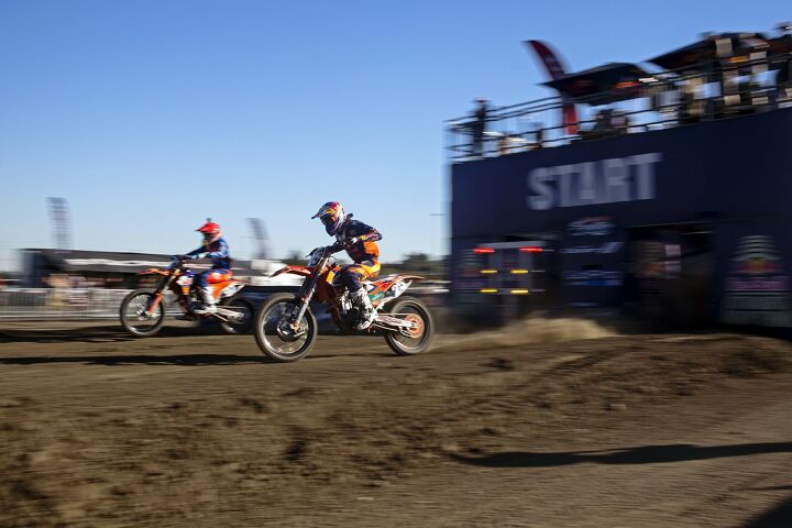 trizzle s take straight awesome, As an added element of suspense each competitor lines up at the starting gate like a traditional motocross race but neither racer can see the other until they launch