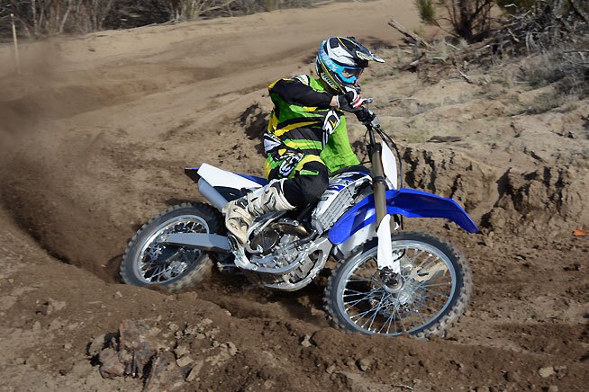 2015 yamaha yz250fx review, Dunlop s 21 inch front and 18 inch rear AT81 off road tires are fitted to the FX They deliver excellent traction and a more forgiving feel than the Geomax MX52 s found on the WR