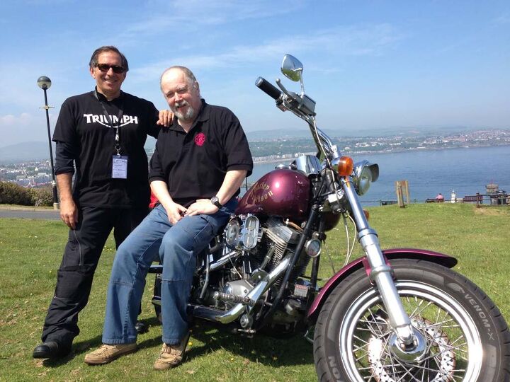 isle of man tt cool and unusual motorcycles, Me with Manx Radio star Stu Peters and his cherished H D Roxanne